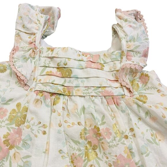 Cupcakes and Cashmere Party Dress Size 2T Gold Metallic Floral Ruffle Lined New - Picture 3 of 6